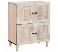 Sideboard Bleached White 60x33x75cm Solid Mango Wood 4-Door Carved Storage Slim