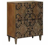 Sideboard Brown Solid Mango Wood 60 x 33.5 x 75 cm 4-Door Black Legs Modern Slim