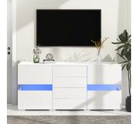 Sideboard Buffet Cabinet 2 Glass Doors and 3 Drawers Storage Cabinet Modern TV Stand with 16 Colors LED Lights Sideboard Display Cabinet with Open Shelf for Living Room Bedroom White One