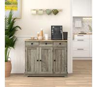 Sideboard Buffet Cabinet with Rubber Wood Top and Drawers, Grey HOMCOM Grey One Size