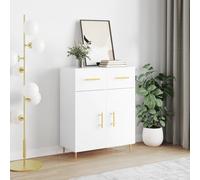 vidaXL Sideboard 69.5x34x90 cm White Engineered Wood - 2 Doors 1 Drawer Gold Legs