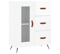 Sideboard High Gloss White 69.5x34x90cm Engineered Wood Metal Glass Storage 3drs