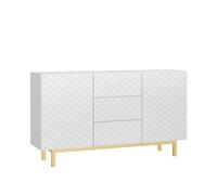 Sideboard Cabinet Storage Cupboard Buffet Luxury Patterned White Gold 140Cm