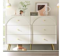 Sideboard Cabinet with 6 Drawers, Height Ajustable Storage Cabinet with Wood and Metal Construction for Living Rooms & Kitchen, 120L x 40W x 85H cm, White Aosom UK