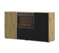 Sideboard Cabinet with Integrated Fireplace, Realistic Flame Effect, Sideboards for Living Room Buffet with 3 Cabinets 5 Drawers in Artisan Oak and Black 58.6x16.5x32.3 inches Auris