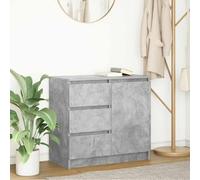 Sideboard Concrete Grey Engineered Wood 71x35x65 cm 1 Door 3 Drawers StoragePlus