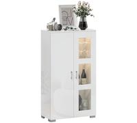 Sideboard Display Cabinet High Gloss White LED Lights Glass Shelves Storage Unit