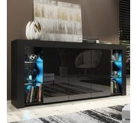 Sideboard Eden 164cm - Black with Gloss Doors and LED Lights