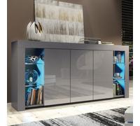 Sideboard Eden 164Cm - Dark Grey With Gloss Doors And Led Lights
