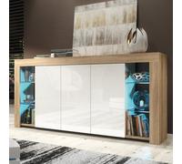 Sideboard Eden 164Cm - Oak & White Gloss Doors And Led Lights