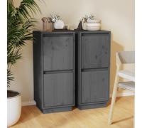 Sideboard Grey 31.5x34x75cm Solid Pine Wood & MDF 2-Door Compact Storage Unit.