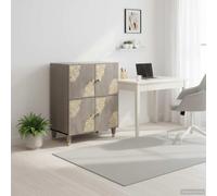 Sideboard Grey and Gold Solid Mango Wood 60 x 33 x 75 cm with 4 Hinged Doors, Storage Space for Living Room, Modern Lowboard with Brass Buttons and Elegant Screen Print Design