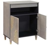 Sideboard Grey and Gold Solid Mango Wood 60 x 33 x 75 cm with Storage Space and Brass Handles Modern Living Room Furniture with Shelf and Hinged Doors for Compact Storage