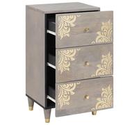 Sideboard Grey and Gold Solid Mango Wood with 3 Drawers 40 x 33 x 75 cm Modern Lowboard with Storage Space and Shelf for Living Room and Dining Room