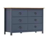 Sideboard Grey & Honey Brown Solid Pine Wood 125x40x80 cm 6 Drawers HallwayShelf