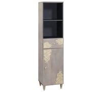 Sideboard Grey Solid Mango Wood 160x38x33 cm with Drawer & Flush Door Gold Knobs