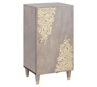 Sideboard Grey Solid Mango Wood 40x33x75cm Gold Screen Print Brass Knobs Hinged