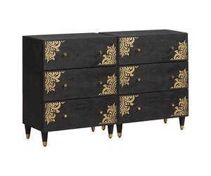 Sideboard Grey Solid Mango Wood 60 x 33 x 75 cm Brass Knobs 6 Drawers 2pc Set UK