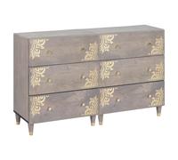 Sideboard Grey Solid Mango Wood 60x33x75 cm 6-Drawer Brass Knobs Set of 2 Indoor