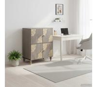 Sideboard Grey Solid Mango Wood 60x33x75cm Gold Screen Print Brass Knobs 4-Door