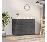 Sideboard Grey Solid Pinewood 100x40x75cm 6-Drawer Untreated