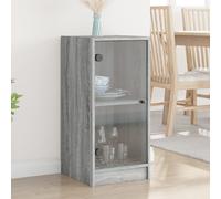 (grey sonoma) vidaXL Side Cabinet with Glass Doors Hall Storage Cabinet Cupboard Sonoma Oak