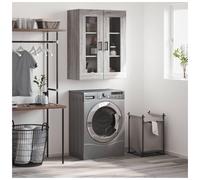 Sideboard Grey Sonoma Engineered Wood 69.5x34x90 cm 2 Glass Doors Modern Slim.