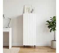 Sideboard High Gloss White 34.5x33x92cm Engineered Wood 1-Door Steel Legs Small