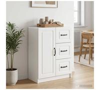 Sideboard High Gloss White 66 x 34.5 x 87 cm Engineered Wood 3 Drawers 1 Door UK