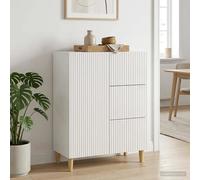 Sideboard High Gloss White 66x34.5x90cm Engineered Wood 3 Drawer Retro Vintage.
