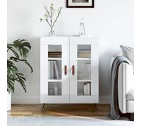 Sideboard High Gloss White 69.5x34x90cm Engineered Wood Glass Display Metal Legs