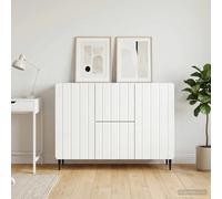 Sideboard High Gloss White 89x34.5x62cm Engineered Wood 2-Drawer Unit Black Legs