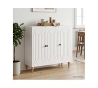 Sideboard High Gloss White 89x34.5x80 cm Engineered Wood 3-Door Storage Premium