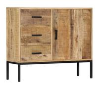 Sideboard Brown Mango Wood 88x30x71 cm 3 Drawers 1 Door Powdered Iron Polished