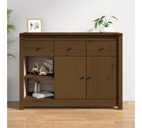Sideboard Honey Brown Rustic Pinewood Wide 100x35x74 cm 3 Drawers 6 Compartments