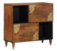 Sideboard Honey Brown Solid Mango Wood 80x33x75cm Gold Print Brass Knobs 2-Door
