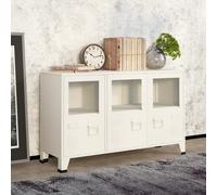 Sideboard Industrial White Metal & Glass 105x35x62cm Rustic Storage Cabinet Unit