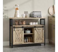 Sideboard Kitchen Cabinet 2 Sliding Barn Doors Adjustable Shelves VASAGLE Light Tan One Size
