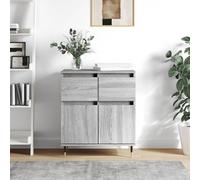 vidaXL Sideboard in Grey Sonoma | Engineered Wood Storage Cabinet with Robust Iron Legs | Ample Storage Space for Organized Living | Ideal for Bedroom or Living Room Decor