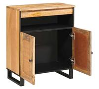Sideboard Made of Solid Mango Wood, Brown, 60 x 33 x 75 cm, with Storage Space and Metal Legs, Modern Lowboard for Living Room and Dining Room, Space-saving and Durable