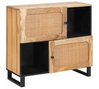 Sideboard Made of Solid Mango Wood, Brown, 80 x 33 x 75 cm with Lots of Storage Space and Hinged Doors, Modern Lowboard for Living Room and Dining Room, Compact, Space-Saving