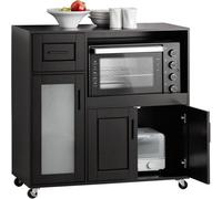 SoBuy FSB78-SCH,Kitchen Sideboard Microwave Cabinet with 3 Doors and Drawer Storage Cabinet Cupboard on Wheels, Kitchen Storage Trolley Black 88.5x...