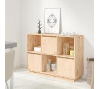Sideboard Natural Pine 110.5x35x80 cm Solid Untreated Wood 3 Doors 3 Shelves raw