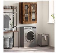 Sideboard Old Wood 69.5x34x90cm Engineered Wood 2 Glass Doors T-Bar Handles Slim