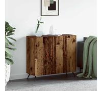 Sideboard Old Wood 89.5x34x80cm Eng. Wood 3-Door Leather Pulls Tapered Legs Unit