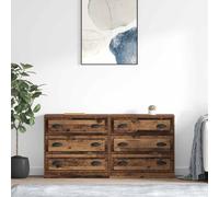 vidaXL 3 Drawer Old Wood Modern Sideboard Set of 2 - Size: 67.5 x 70 x 35.5cm - Brown - Wilko