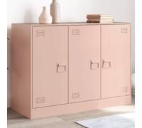 Sideboard Pink ColdRolled Steel 99x39x73 cm 3 Doors 6 Compartments Metal Handles