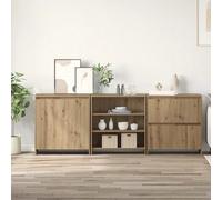 Sideboard Set 3pc High Gloss White Engineered Wood 70x41x75 cm Oak-effect Trios