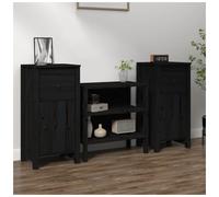 Sideboard Set of 2 Solid Pine Wood Black 40x35x80 cm Compact Storage Modern Home