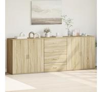 Sideboard Set White Engineered Wood 79x38x80 & 60x39x80 cm Modern 3pc Storage XL